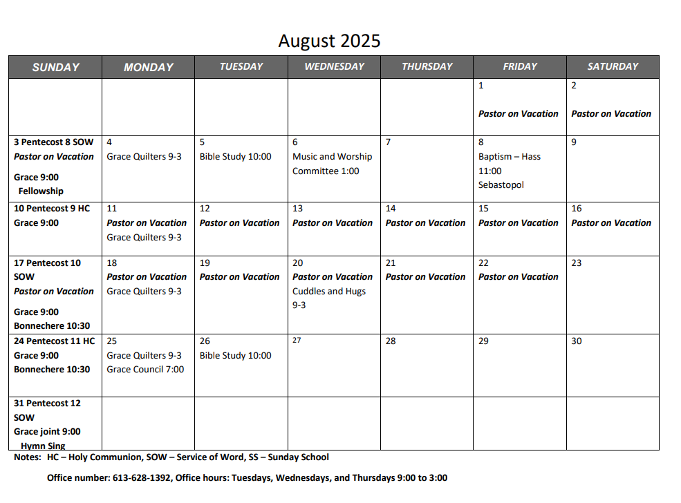 August Calendar 2025