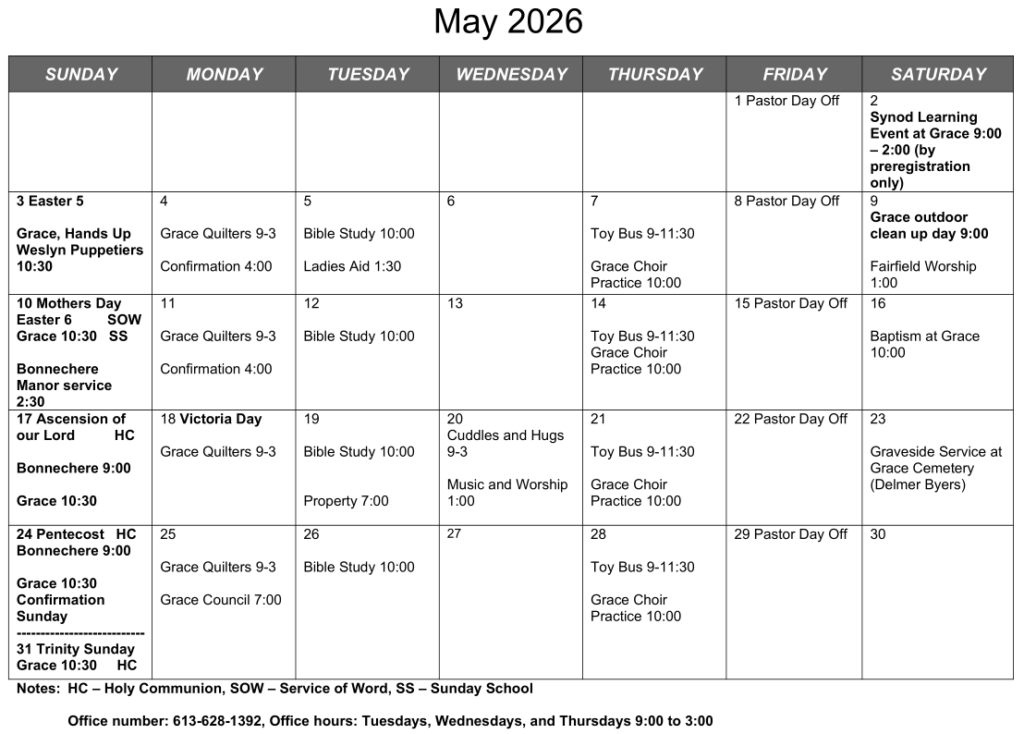 Parish Calendar May 2026