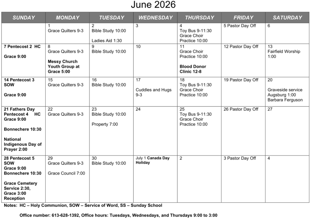 Parish Calendar June 2026
